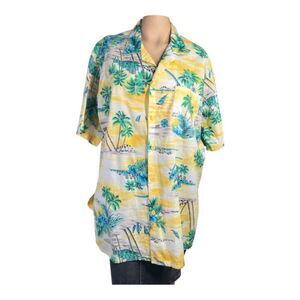 Royale-Air Hawaiian Shirt – Yellow & White with Tropical Print